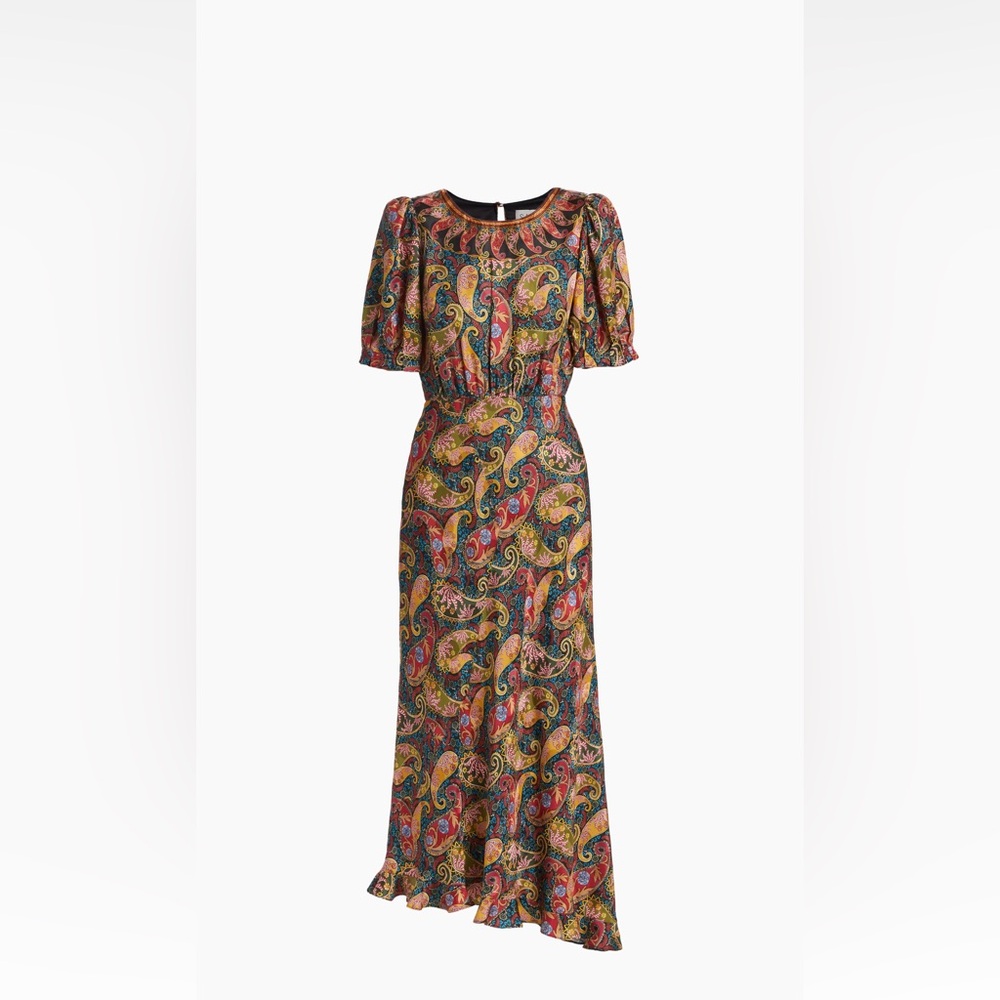Saloni Vida Paisley Satin Midi-Dress